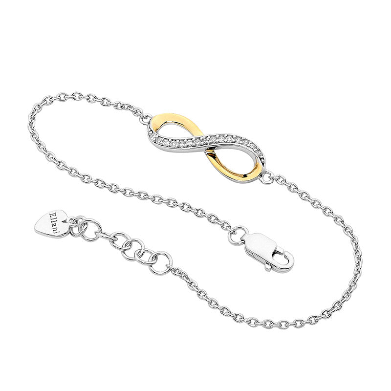 Ellani S/S Half Side WH CZ Infinity Bracelet w/ Gold Plating