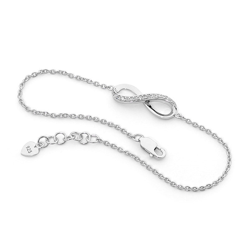 Ellani S/S Half Side White CZ Infinity Bracelet