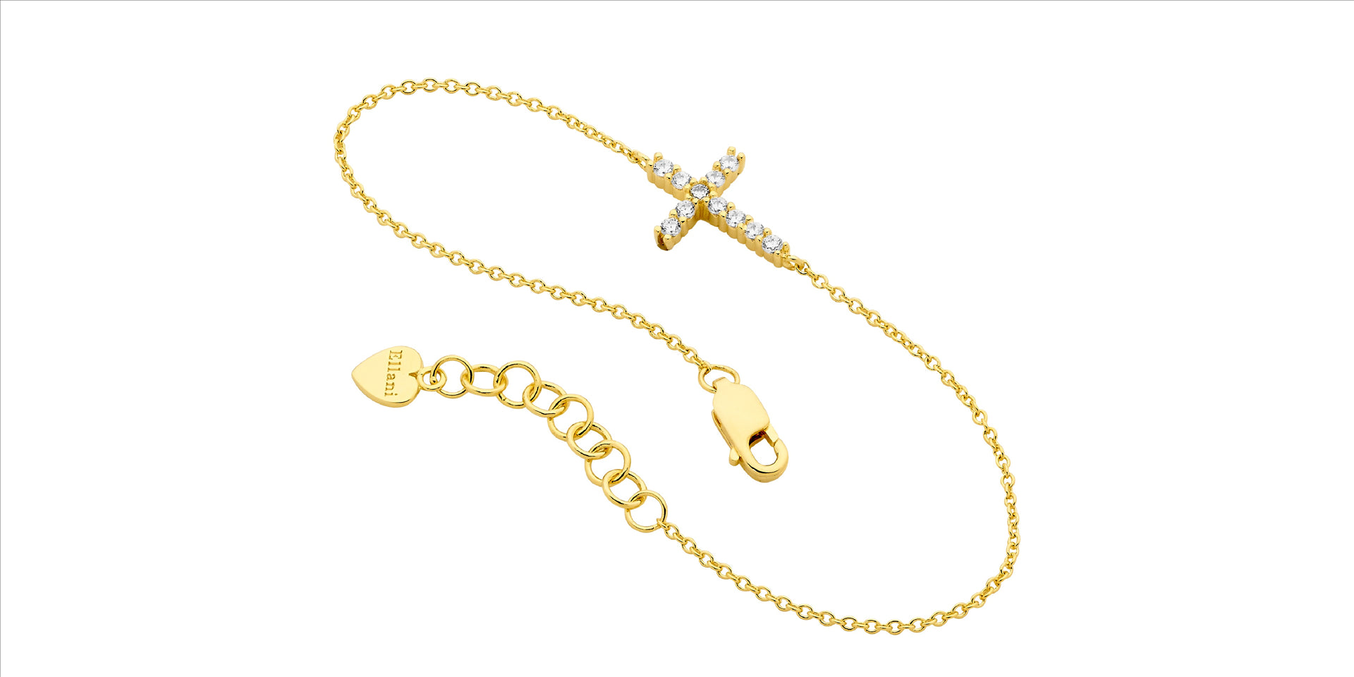 Ellani Sterling Silver Cubic Zirconium Small Cross Bracelet With Gold Plating