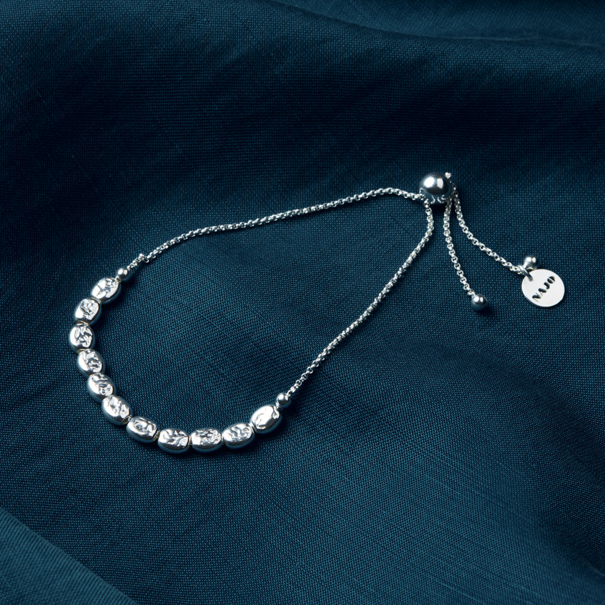 The Cluster Of Textured Rectangular ‘Stars’ Is Held In Place By Fixed Round Beads And Threaded Onto An Elegant Link Chain With An Adjustable Sliding Ball Fastener.