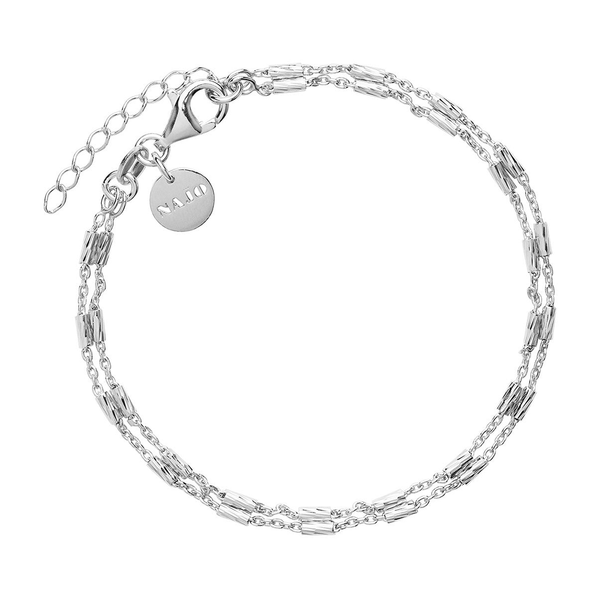 2-Strand, 1.5Mm Silver Diamond Cut Rod And Link Chain Bracelet, 18.5Cm + 3Cm Extension, Antitarnish
