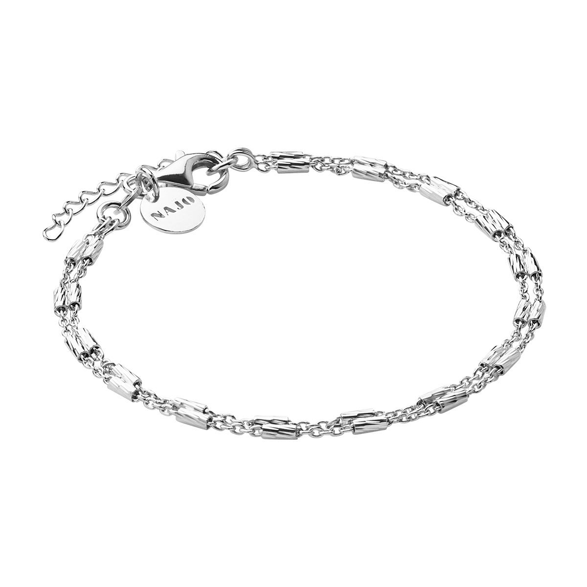 2-Strand, 1.5Mm Silver Diamond Cut Rod And Link Chain Bracelet, 18.5Cm + 3Cm Extension, Antitarnish