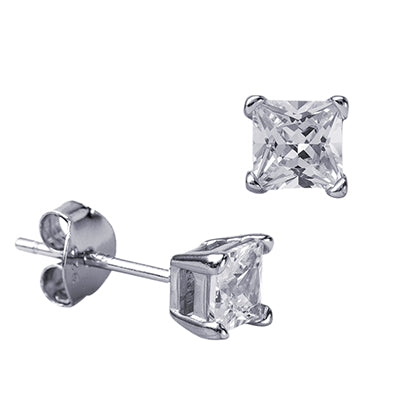 S/S 6mm 4 Claw Square Cz Stud Earrings