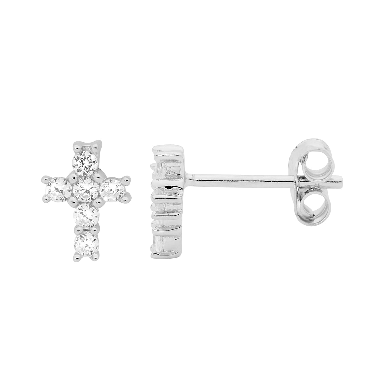 Ellani Sterling Silver Cubic Zirconium Cross Stud Earrings