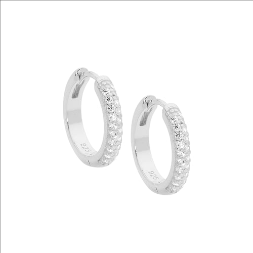 Ellani Sterling Silver White Cubic Zirconium Hoop Earrings