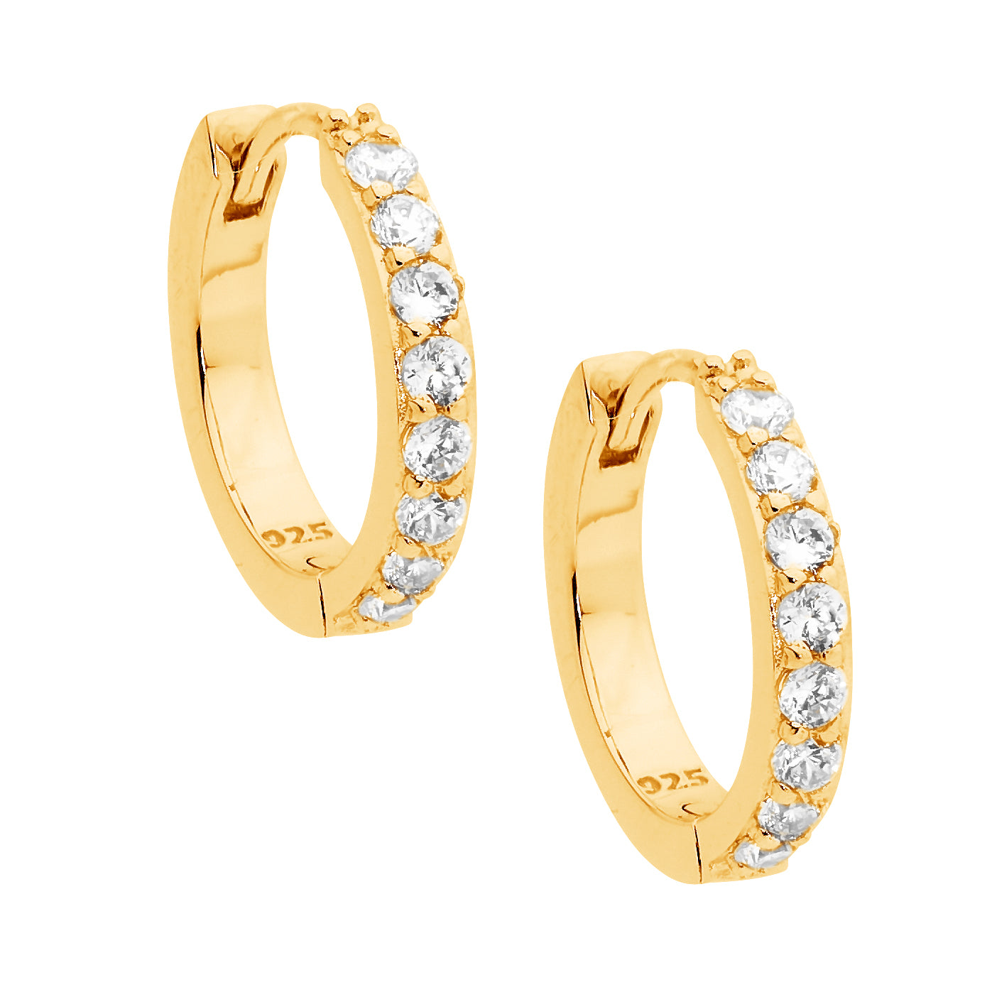 Ellani Cubic ZIrconium Single Row Stone Hoop Earrings Gold