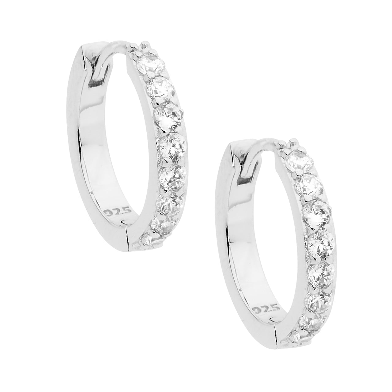 Ellani Sterling Silver White Cubic Zirconium Single Row 15mm Hoop Earrings