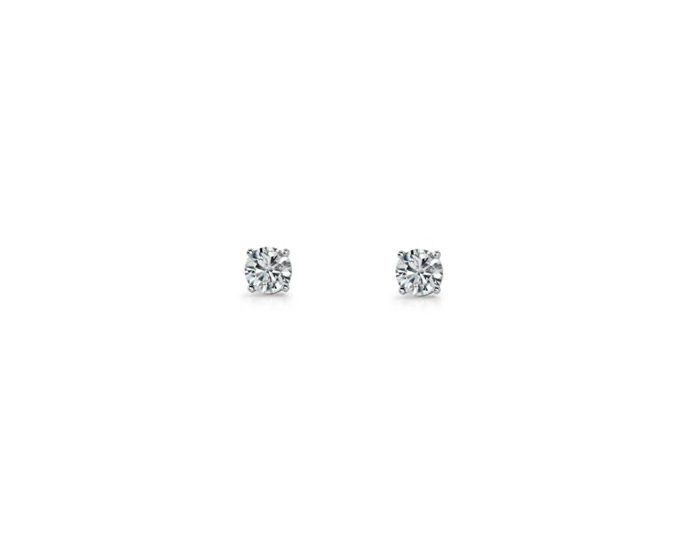 Ellani Sterling Silver 3mm Round White Cubic Zirconia Claw Set Stud Earrings- E130-3