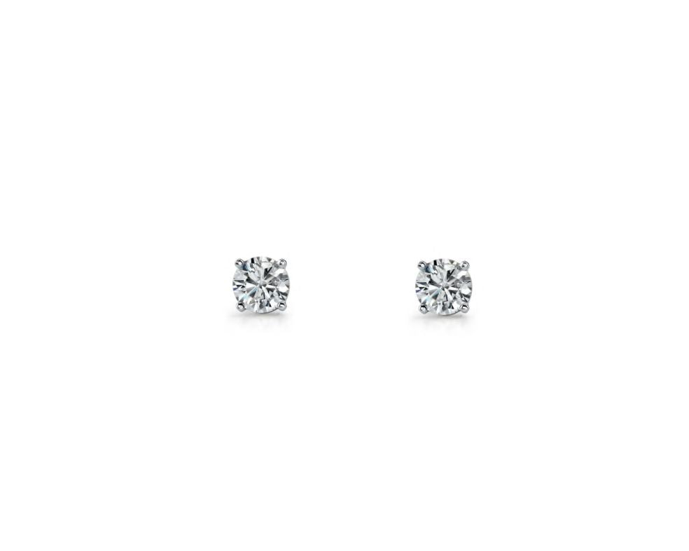 Ellani Sterling Silver 4mm Round White Cubic Zirconia Claw Set Studs E130-4