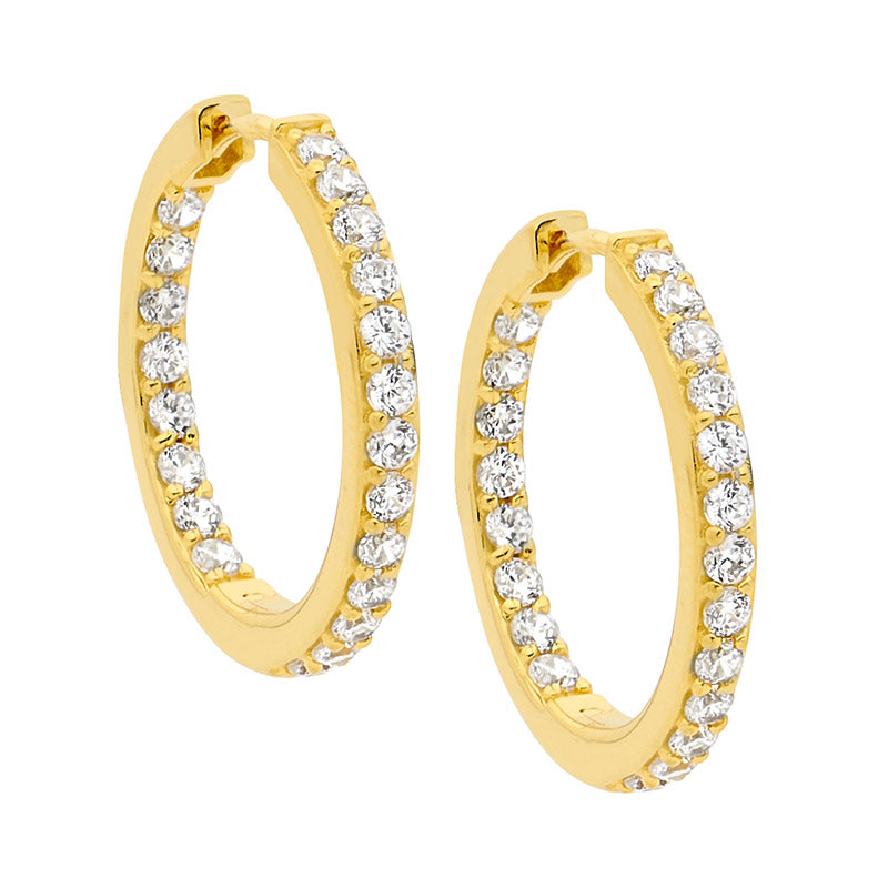 Ellani Sterling Silver White Cubic Zirconium Gold Plated Hoops