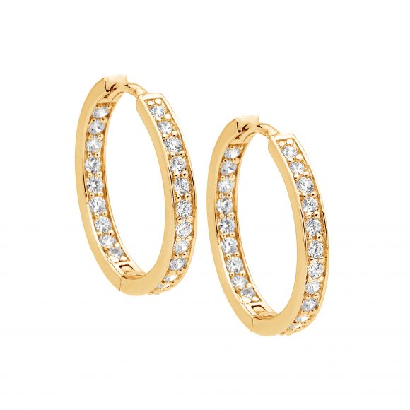 Ellani Sterling Silver White Cubic Zirconium Gold Plated Hoops