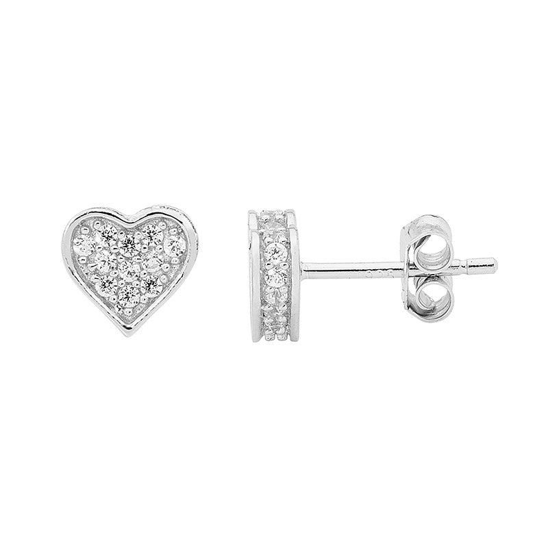 Ellani Silver Pave Flat Heart Earrings