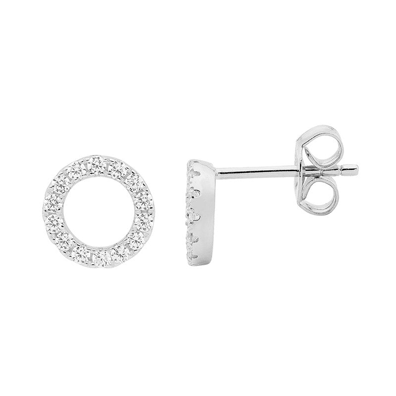 Ellani Sterling Silver White Cubic Zirconium Open Circle Earrings