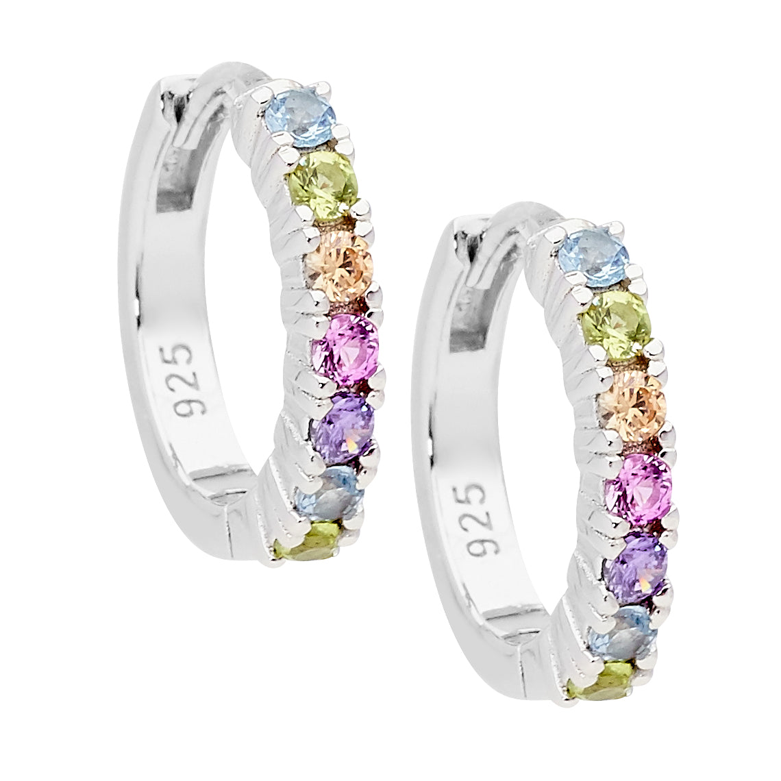 Ellani Sterling Silver Pastel Colour Cubic Zirconia 14mm Hoop Earrings - E524P