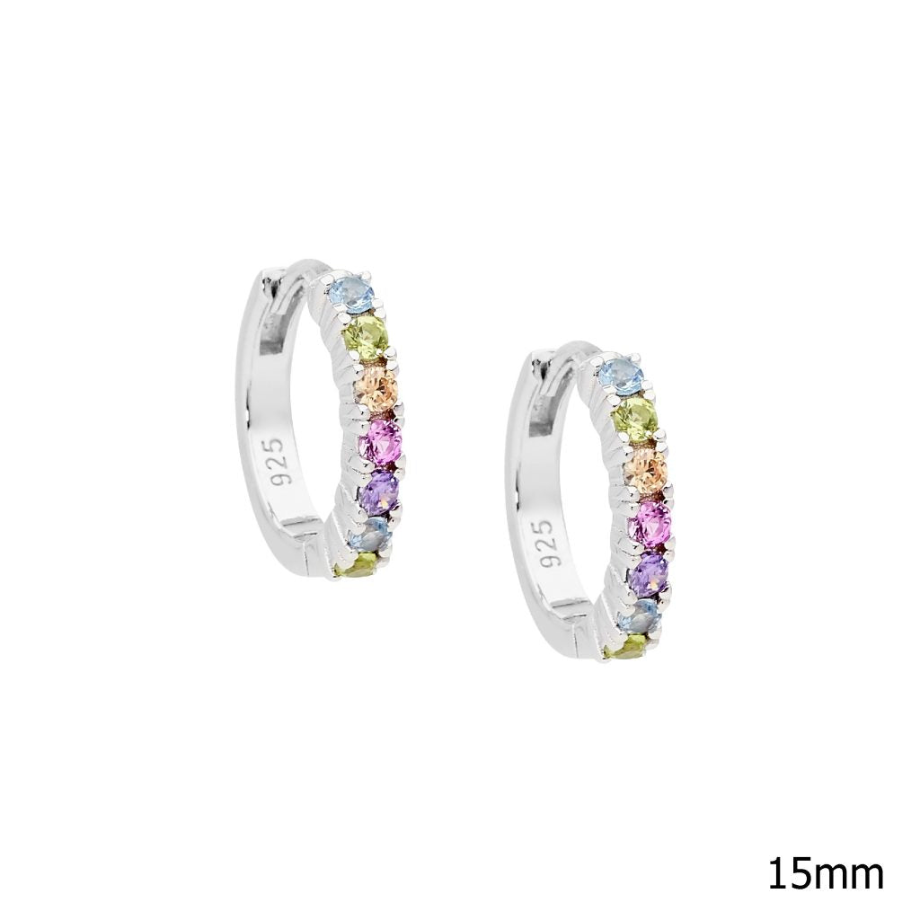 Ellani Sterling Silver Pastel Colour Cubic Zirconia 14mm Hoop Earrings - E524P