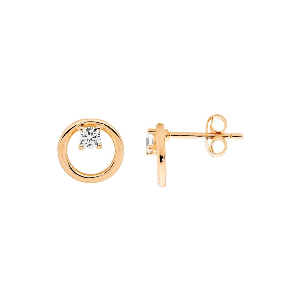 Ellani Cubic Zirconium Stone Open Circle Earrings- Rose Gold