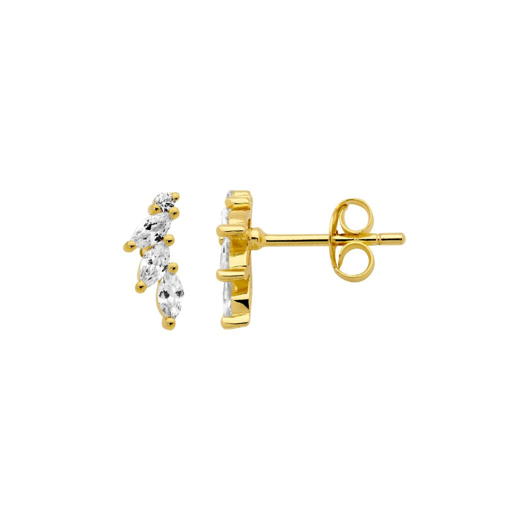 Ellani S/S marquise & round WH CZ stud earrings w/ gold plating