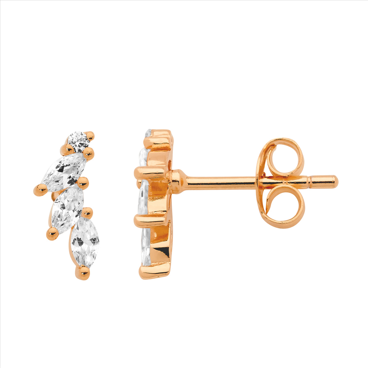 Ellani Sterling Silver & Cubic Zirconium Stud Earrings With Rose Gold Plating