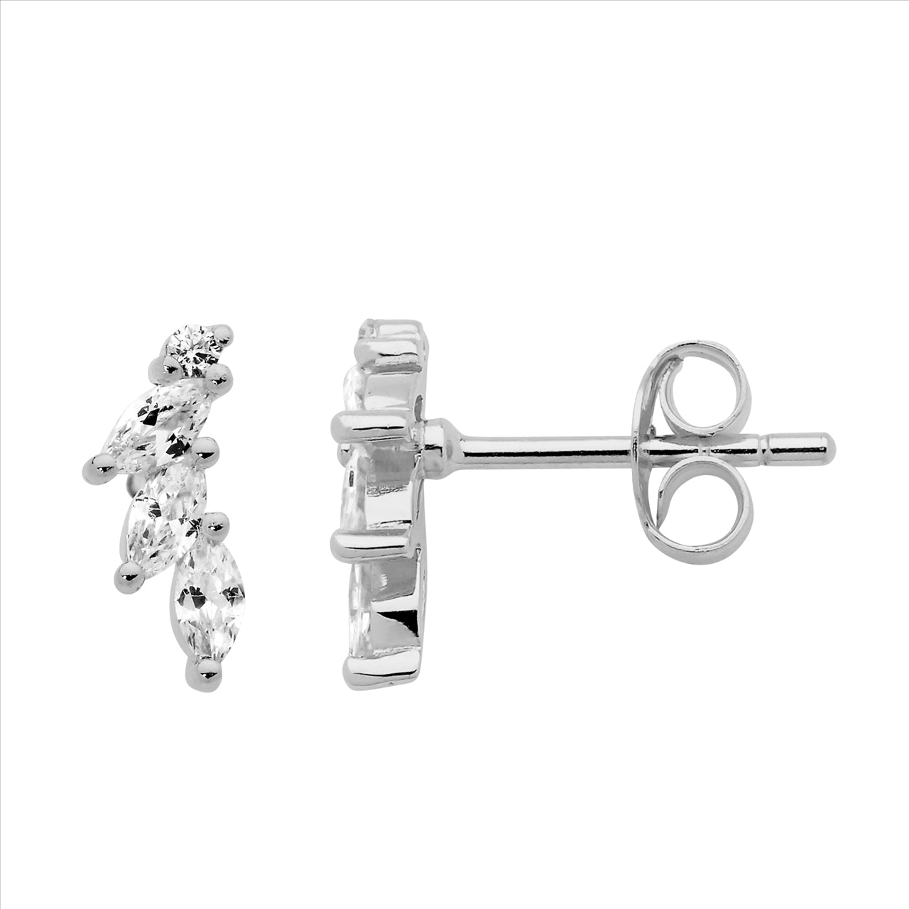 Ellani Sterling Silver Marquise & Round White Cubic Zirconium Stud Earrings