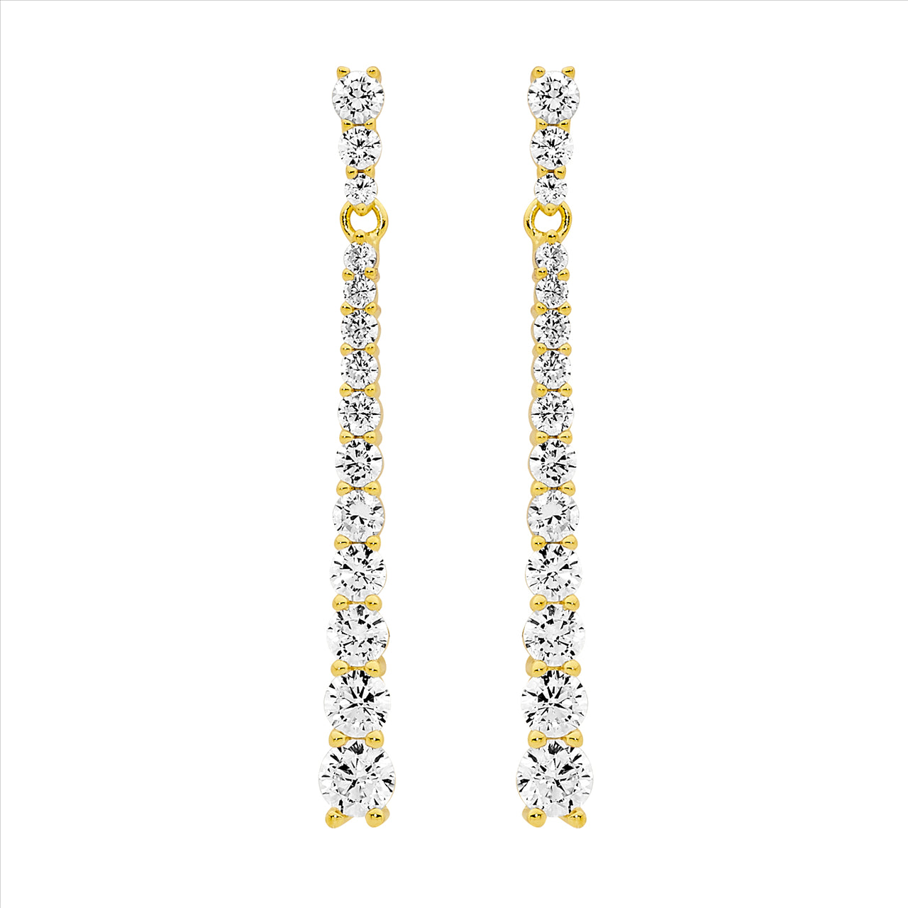 Ellani S/S round gradual WH CZ drop earrings w/ gold plating
