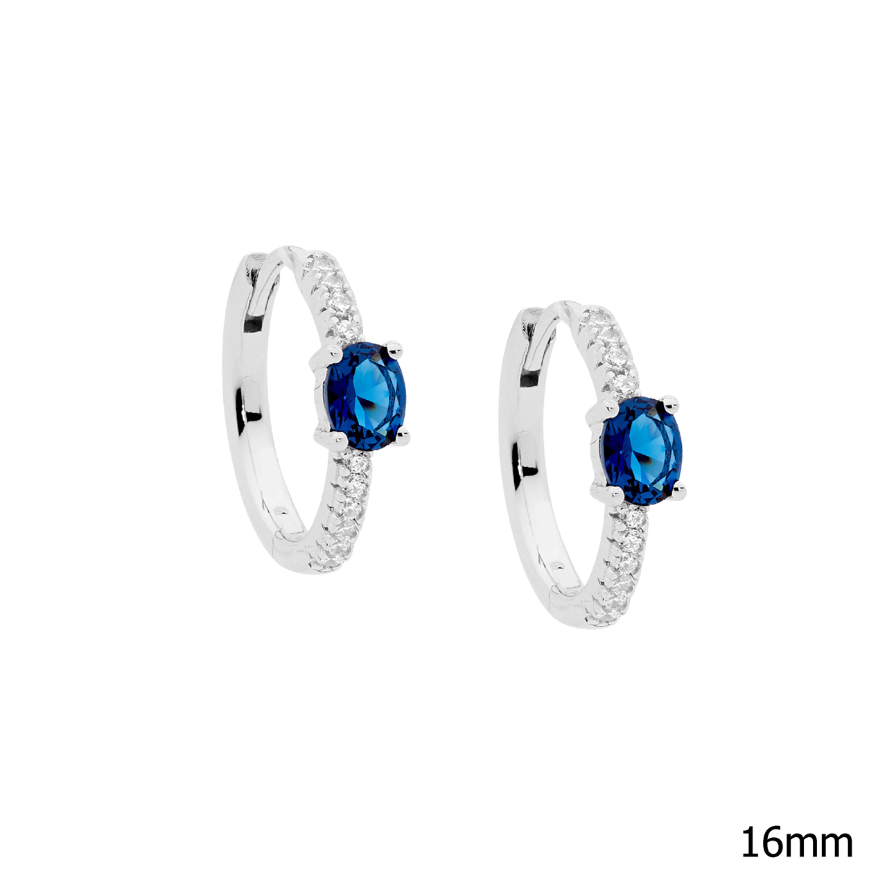 Ellani Sterling Silver 16mm Hoop Earrings with White & London Blue Cubic Zirconia - E564LB
