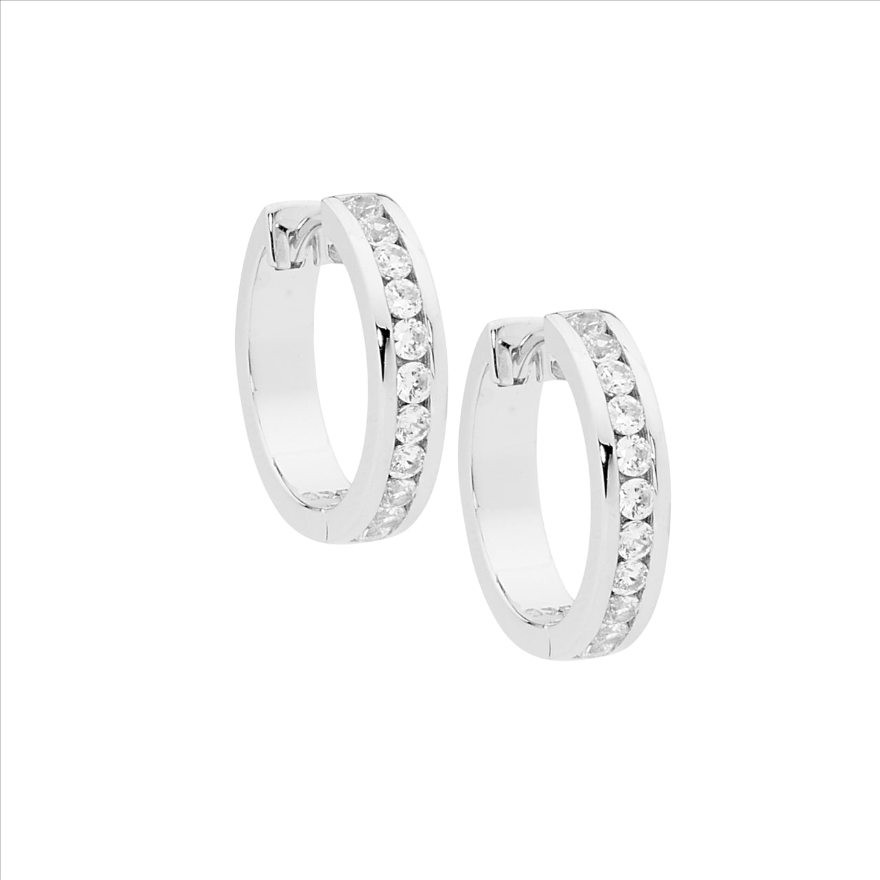 Ellani Sterling Silver White Cubic Zirconium Hoop Earrings