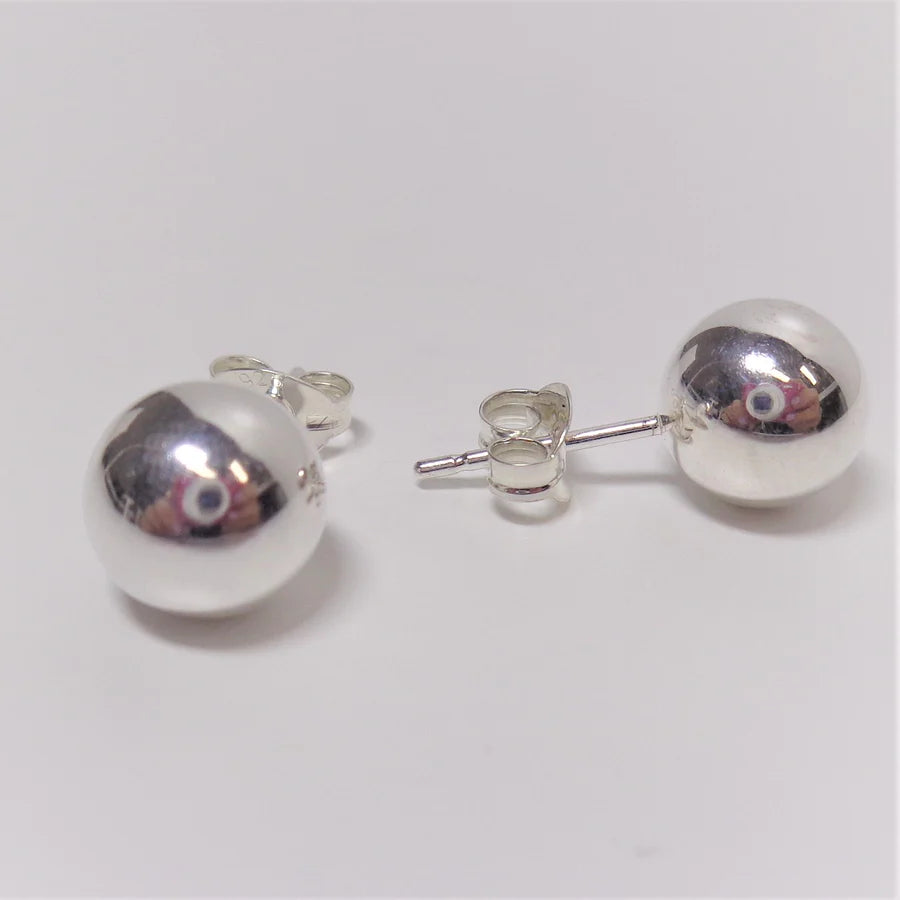 Sterling Silver Round Ball Stud Earrings 8Mm