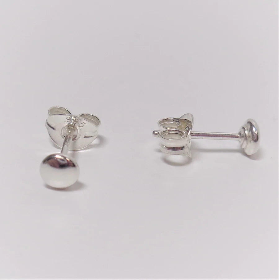 Sterling Silver 3Mm Flat Ball Stud Earrings