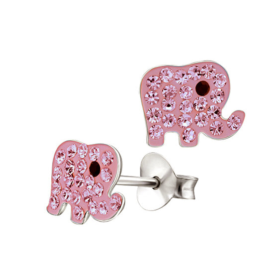 Sterling Silver Pink Crystal Elephant Studs