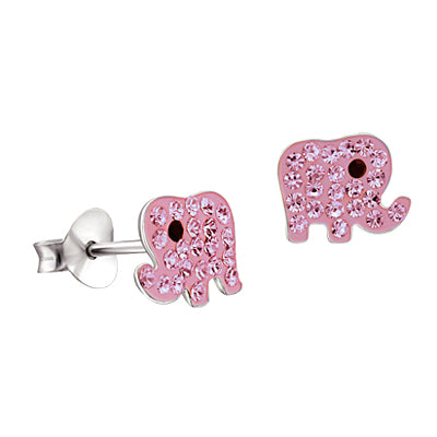 Sterling Silver Pink Crystal Elephant Studs