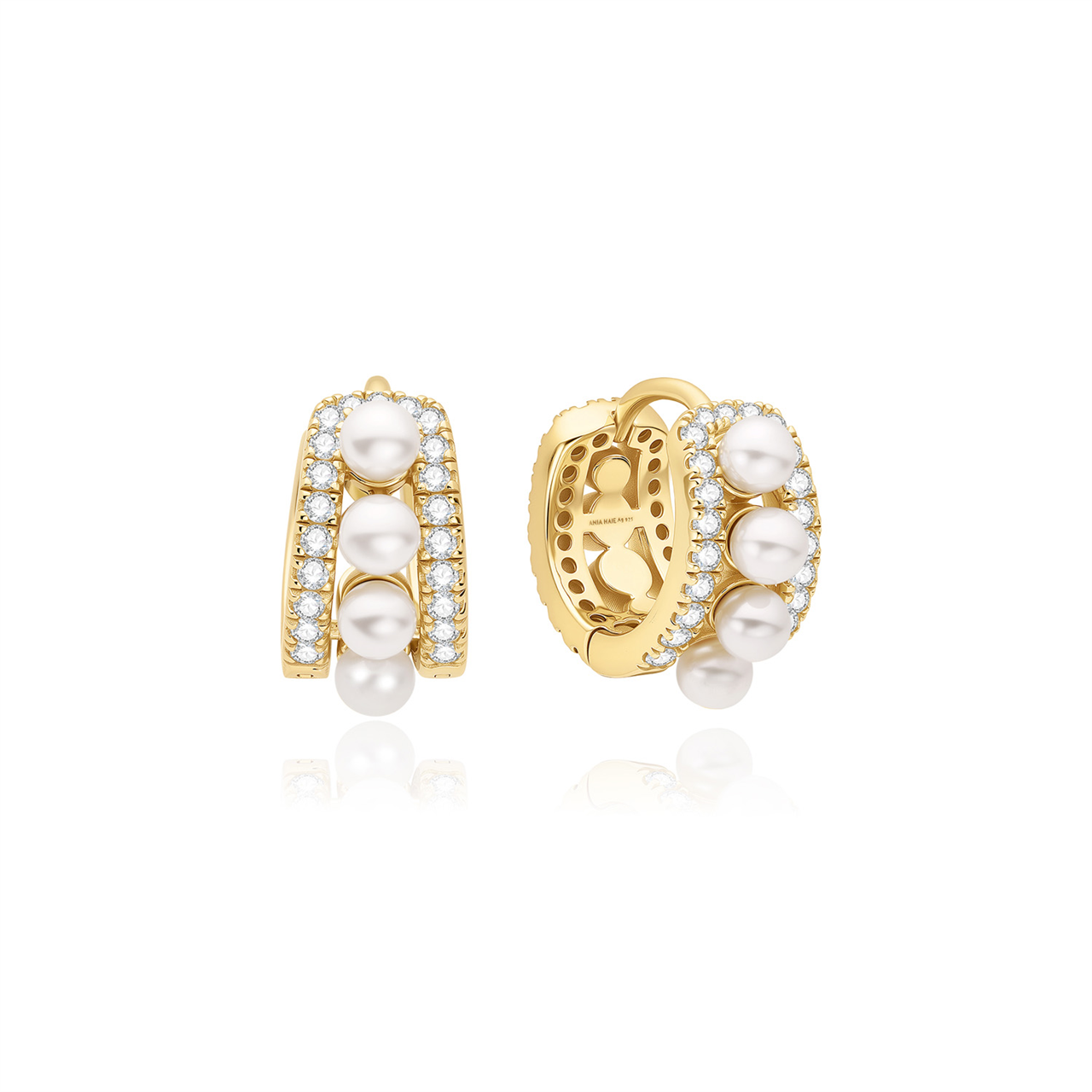 Ania Haie Gold Sparkling Shell Pearl Row Huggie Hoop Earrings