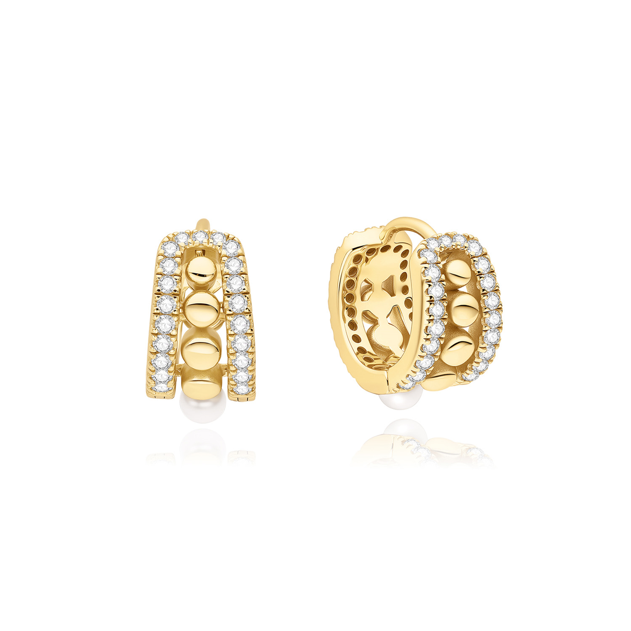 Ania Haie Gold Sparkling Shell Pearl Row Huggie Hoop Earrings