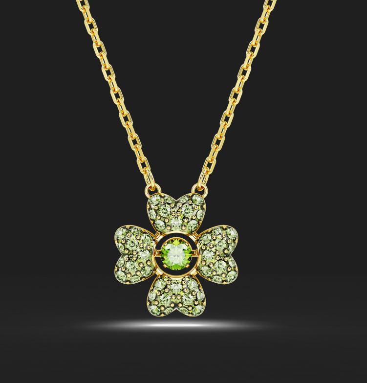 Swarovski Idyllia pendant, Clover, Green, Gold-tone plated 5671144