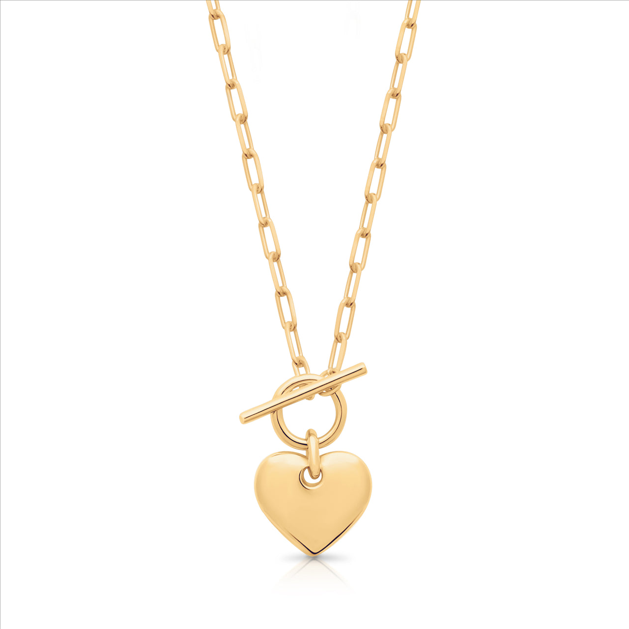 18ct Yellow Gold Plated Alloy Puff Heart Fob 45cm Necklace