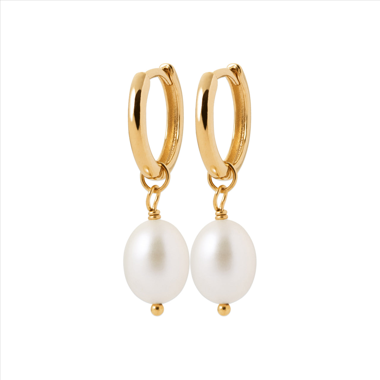18ct Yellow Gold Plated Alloy Synthetic Pearl Drop Huggie Earrings