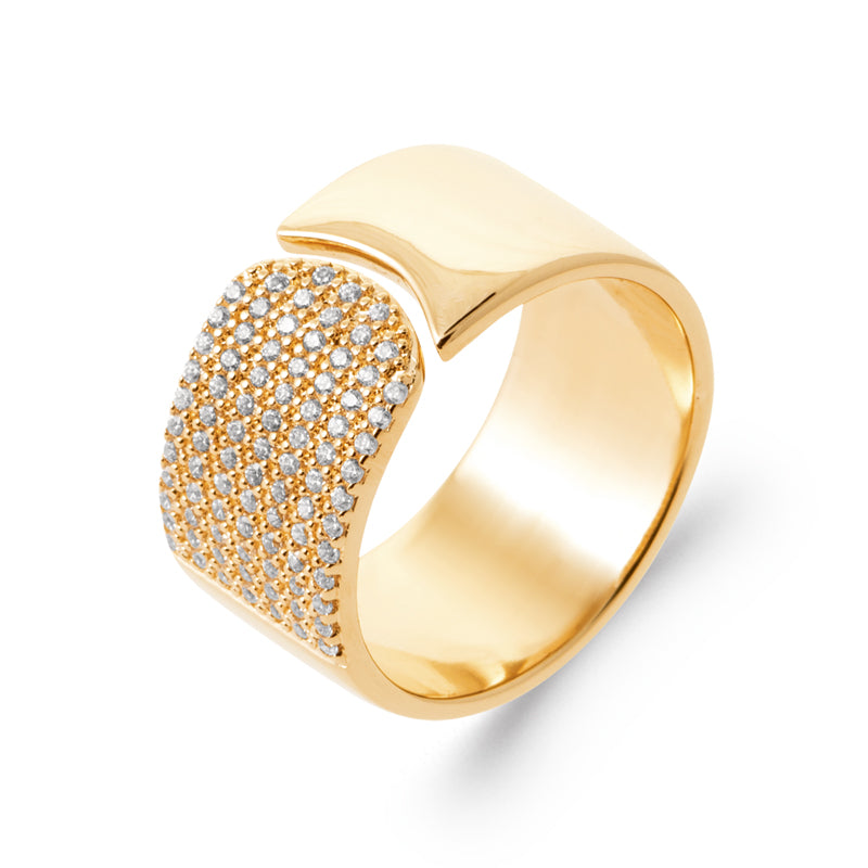 18ct Yellow Gold Plated CZ Pave Wide Curve Split Ring