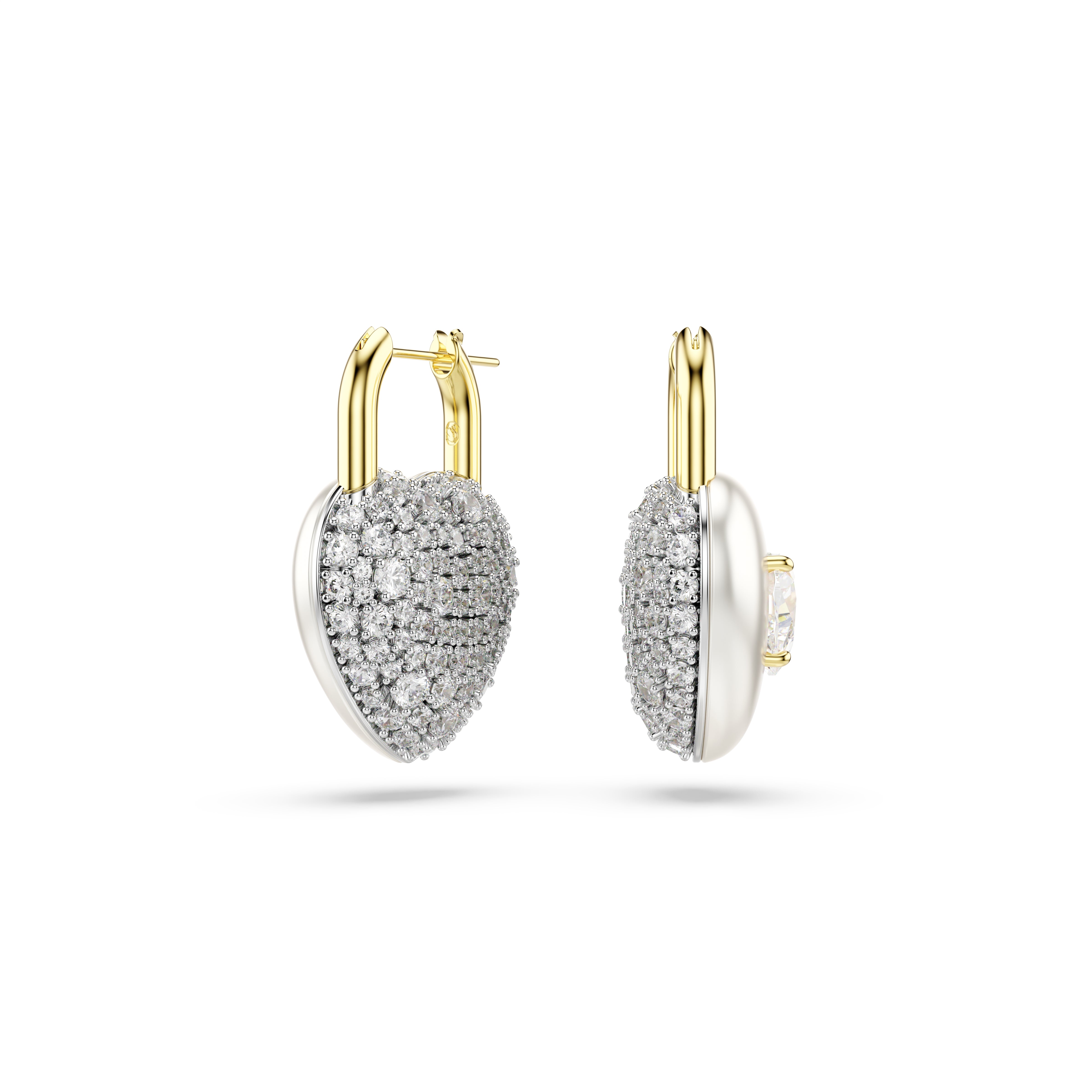 Swarovski Idyllia Drop Earrings Mixed Cuts, Heart, White, Gold-Tone Plated 5737297