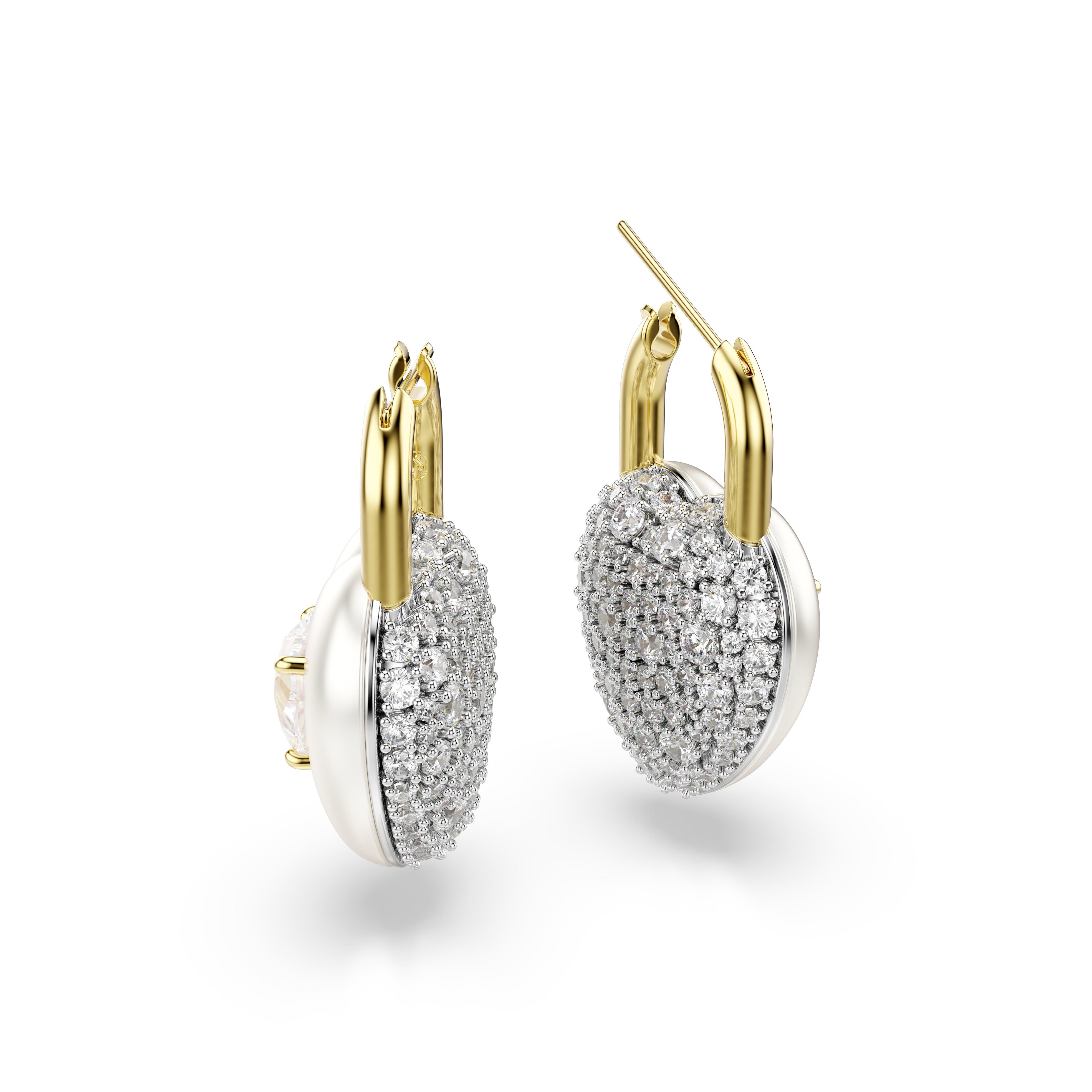 Swarovski Idyllia Drop Earrings Mixed Cuts, Heart, White, Gold-Tone Plated 5737297