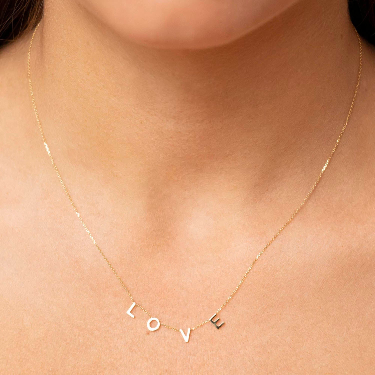 9K Yellow Gold 5mm 'Love' Adjustable Necklace 38cm-43cm