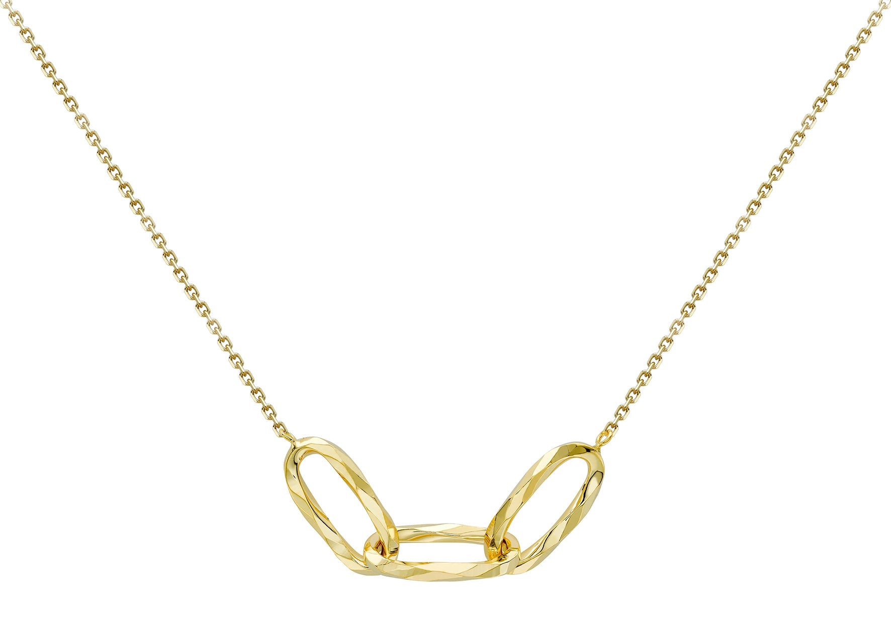 9K Yellow Gold Diamond Cut Oval Necklace 43-46cm