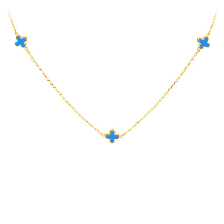 9K Yellow Gold Turquoise Petal Necklace 41+2.5cm | The Jewellery Boutique