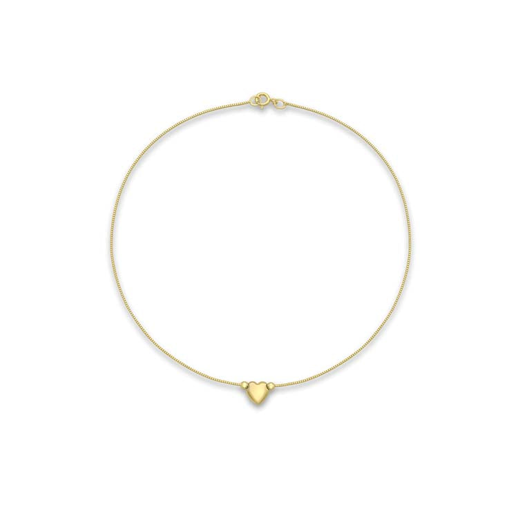 9K Yellow Gold Heart Box Chain Anklet 24cm | The Jewellery Boutique