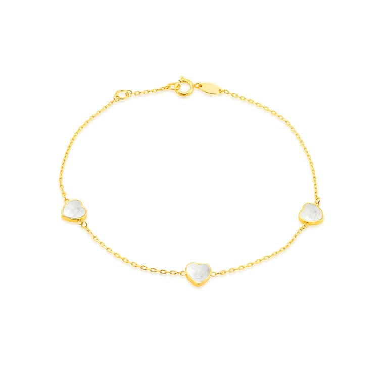 9K Yellow Gold Mop Heart Bracelet 19cm | The Jewellery Boutique