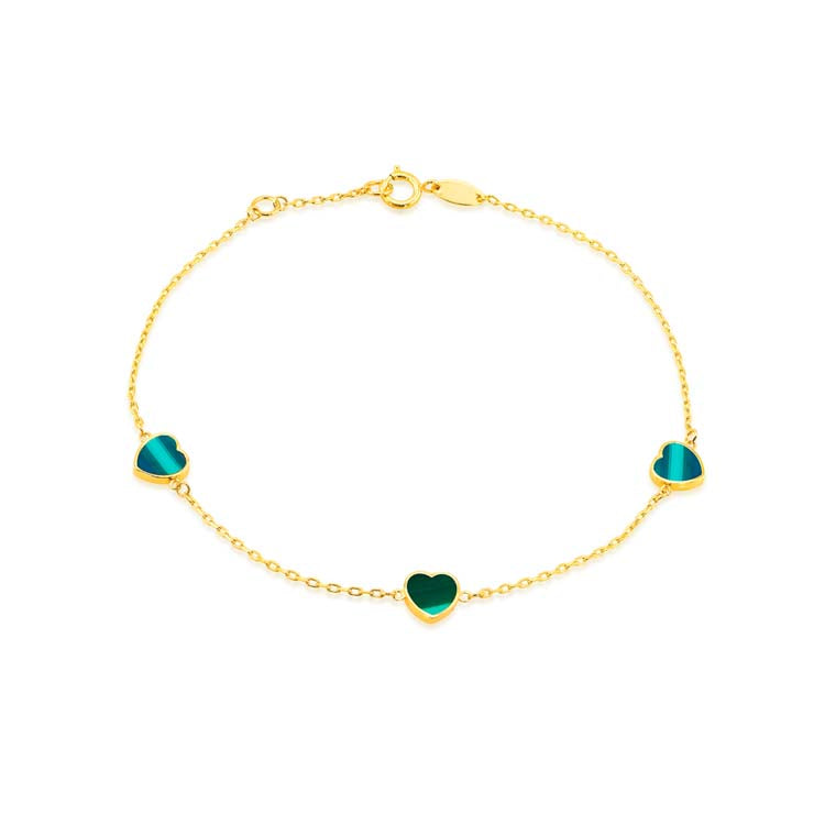 9K Yellow Gold Malachite Heart Bracelet 19cm | The Jewellery Boutique