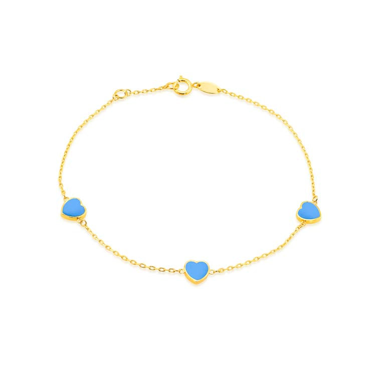 9K Yellow Gold Turquoise Heart Bracelet 19cm | The Jewellery Boutique