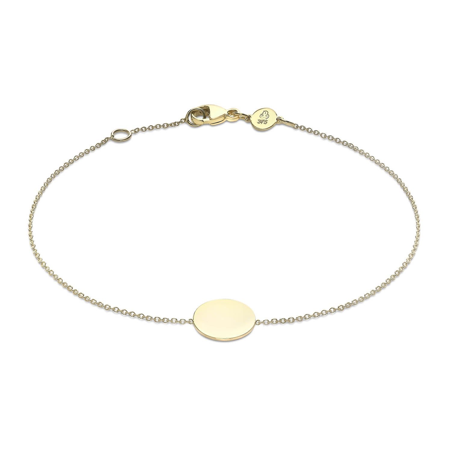 9K Yellow Gold 10mm Disc Adjustable Bracelet 18cm-19cm