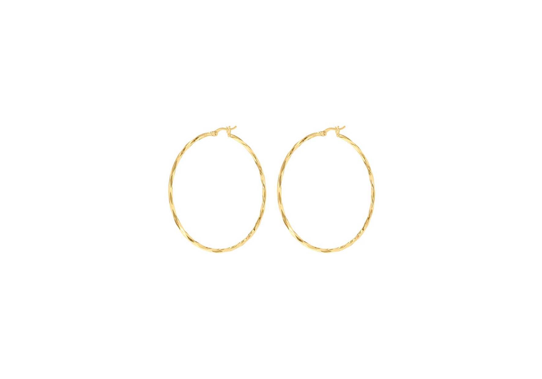 9K Yellow Gold Diamond Cut Hoop Earrings 42mm