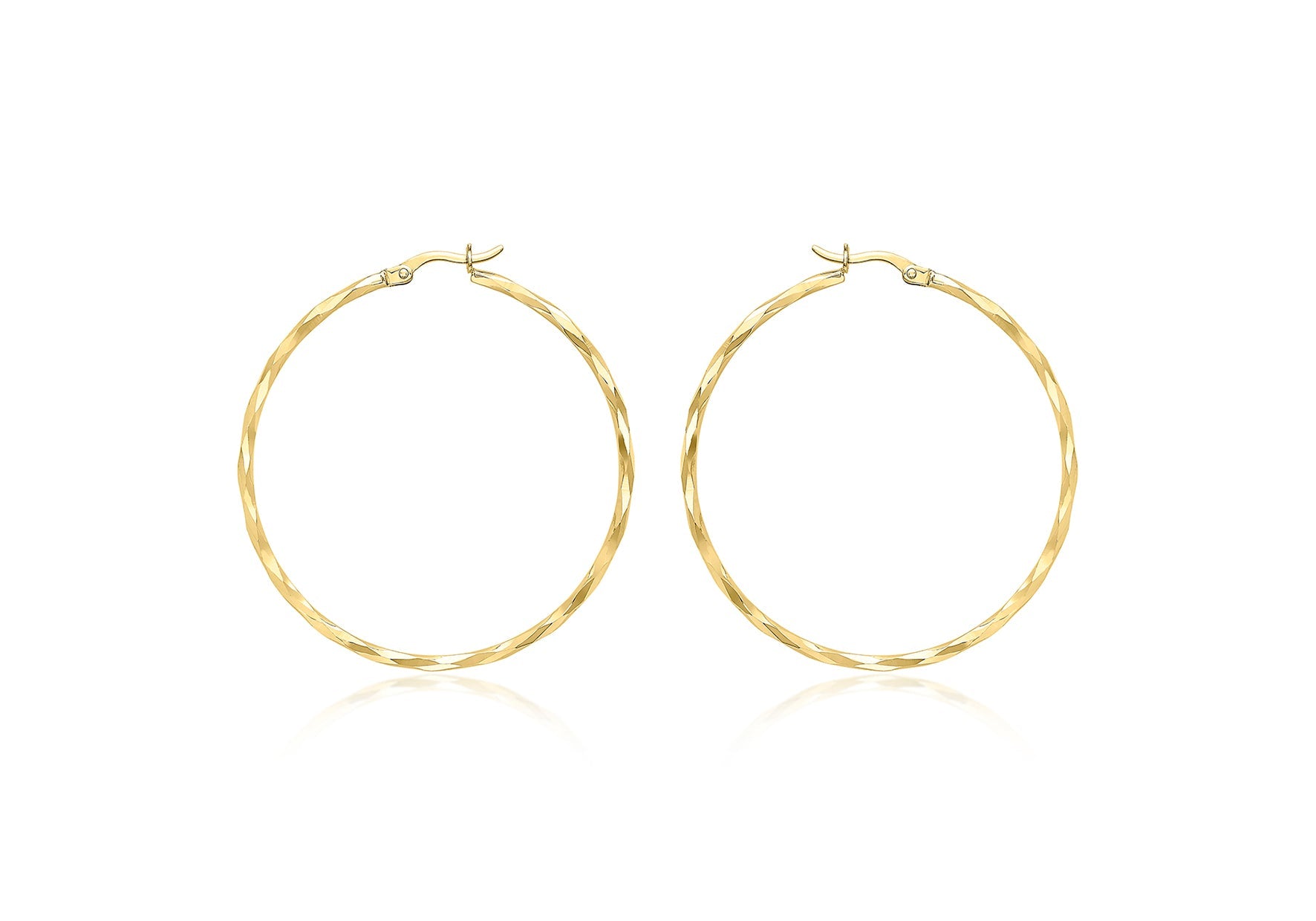 9K Yellow Gold Diamond Cut Hoop Earrings 42mm