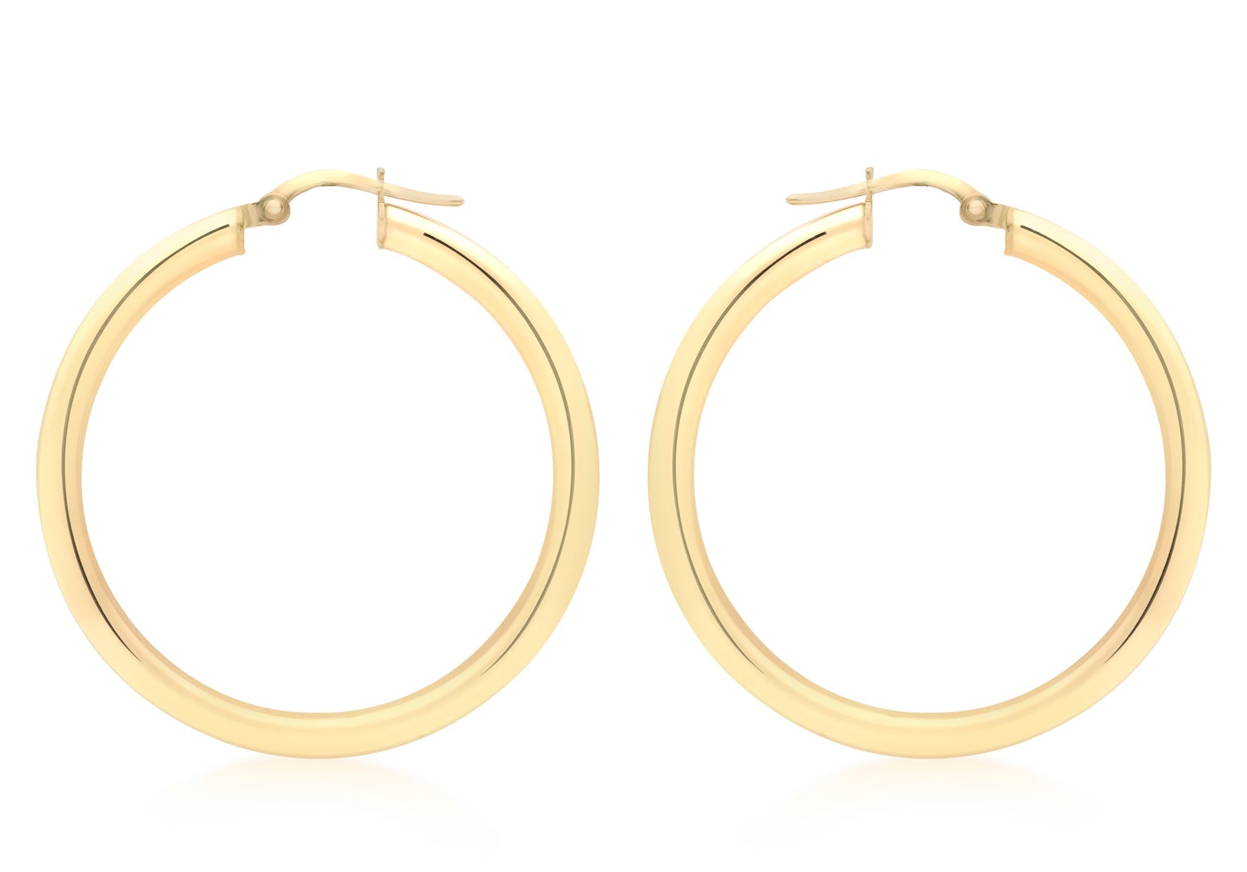 9K Yellow Gold 3mm Round Hoop Earrings 35mm