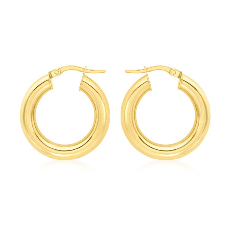 9K Yellow Gold Chunky Tube Creole Earrings 15mm | The Jewellery Boutique